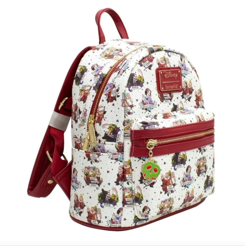 NWT LOUNGEFLY DISNEY PRINCESS Snow White Traditional Tattoo Print Mini Backpack - Picture 3 of 8